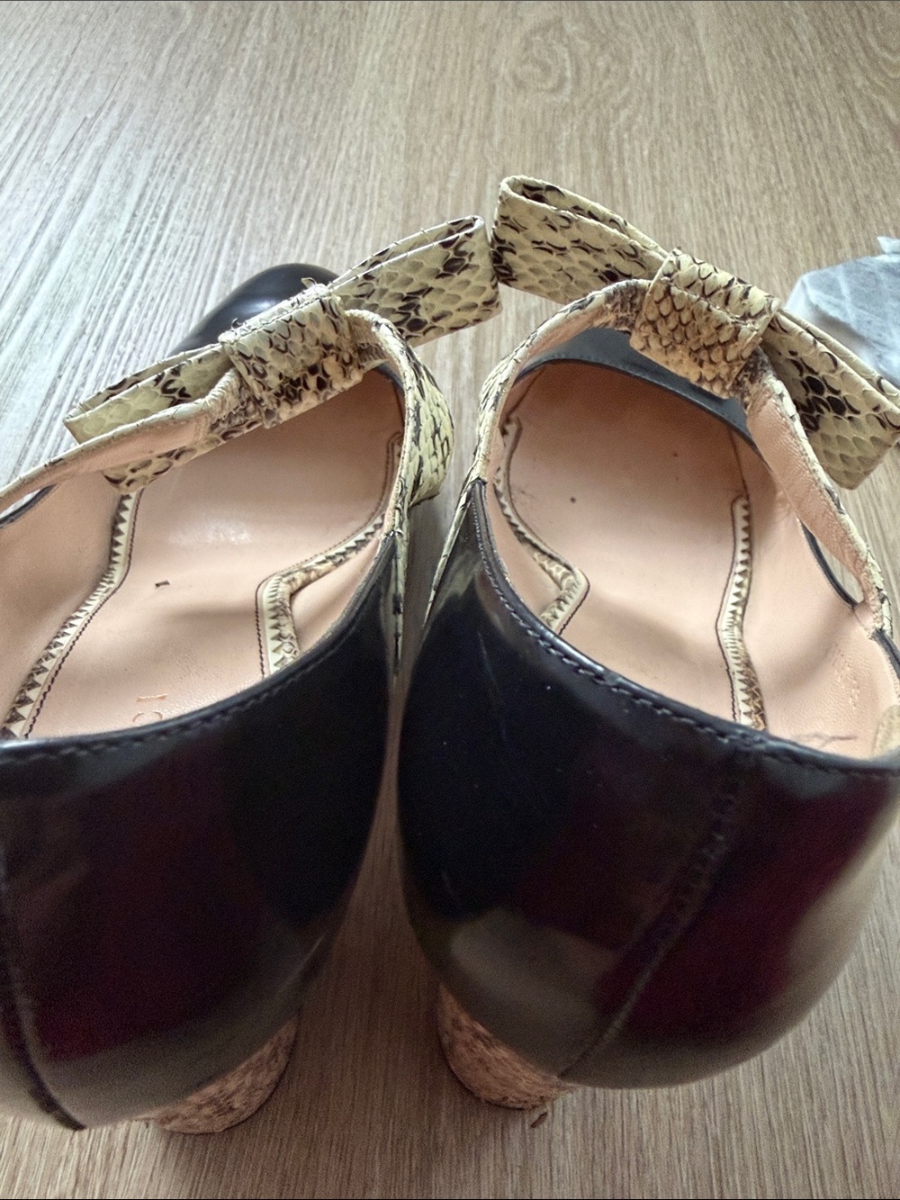 Gucci Python Bow Leather Pumps Block Heel Black Made in Italy EU 39 - Picture 14 of 16